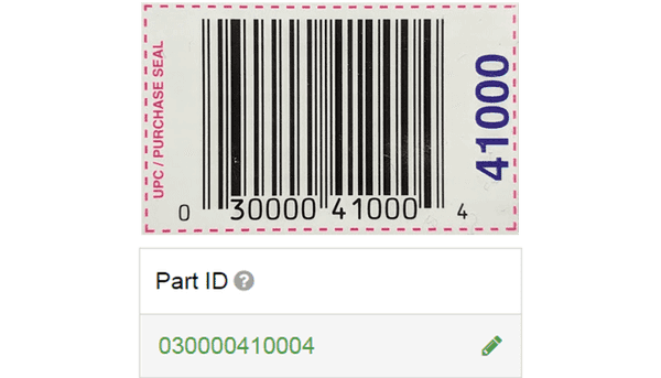 Image of an existing part barcode.