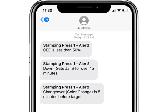 Text alerts from XL manufacturing software.
