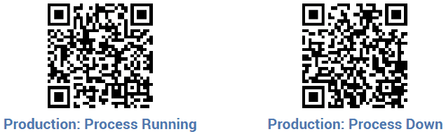 Two barcodes for controlling run detection in XL manufacturing productivity software.