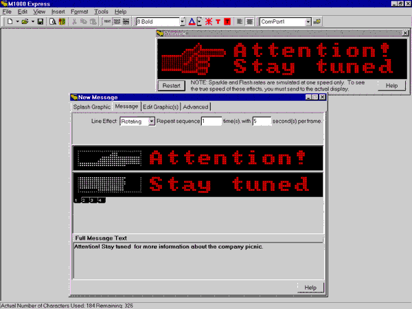 Screen shot of the M1000 Express message editor.