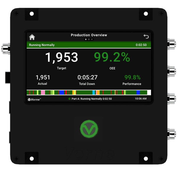 The new XL Touch production monitoring device showing a scoreboard screen.
