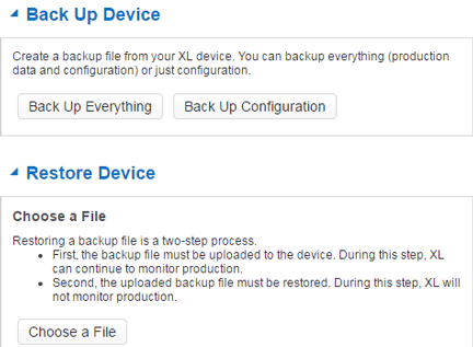 Image of interface for backing up device configurations.