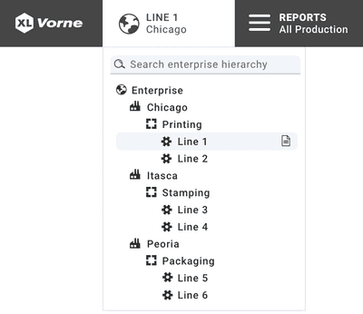 Snapshot of the Enterprise dropdown in the Vorne XL web interface.