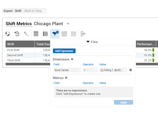 Snapshot of the Enterprise Filter control in the Vorne XL software.