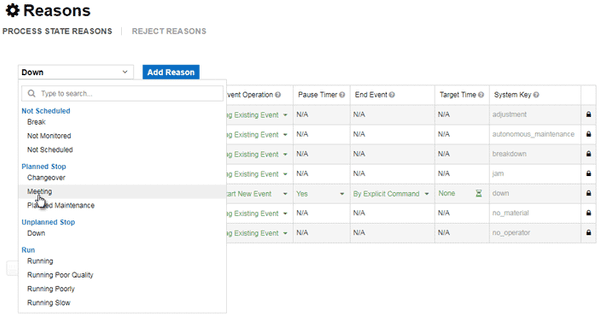 Image of reason configuration interface.