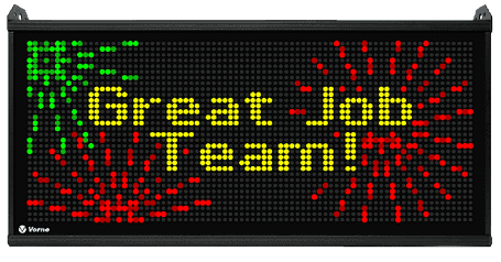 XL810 displaying the words Great Job Team and fireworks.